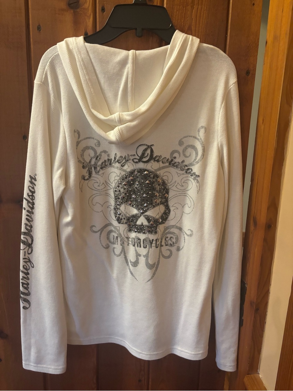 White Lace-Up thermal Hoodie Top with Script logo - Picture 6 of 6